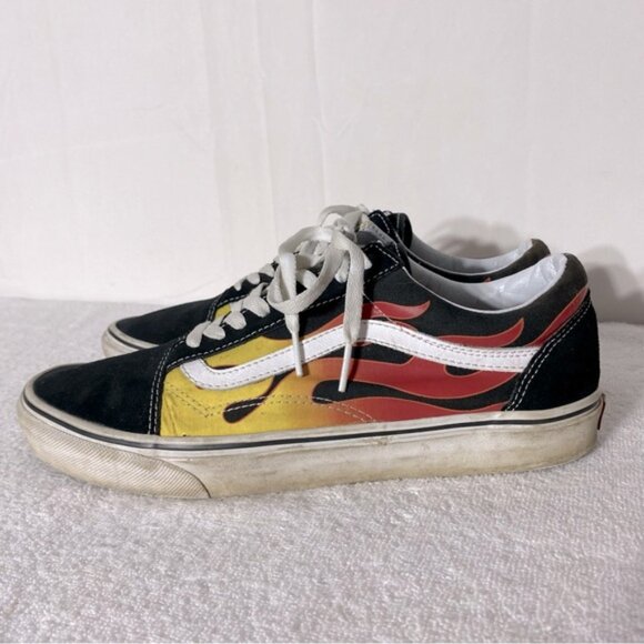 Vans Unisex Old Skool Low Top Lace Up Yellow Red Flame Skate Shoes 10.5 - Picture 5 of 12